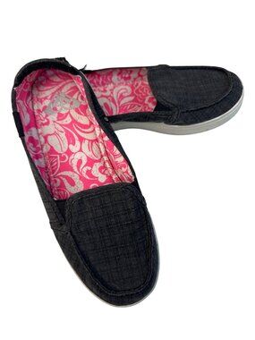 Roxy Womens Casual Slip-On Shoes With Pink Floral Lining Size 7 Black Canvas & R